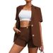Women's Clothing Summer New Temperament Suit Set Solid Color Suit Jacket High Waist Shorts Two Piece Suit_voghion.com