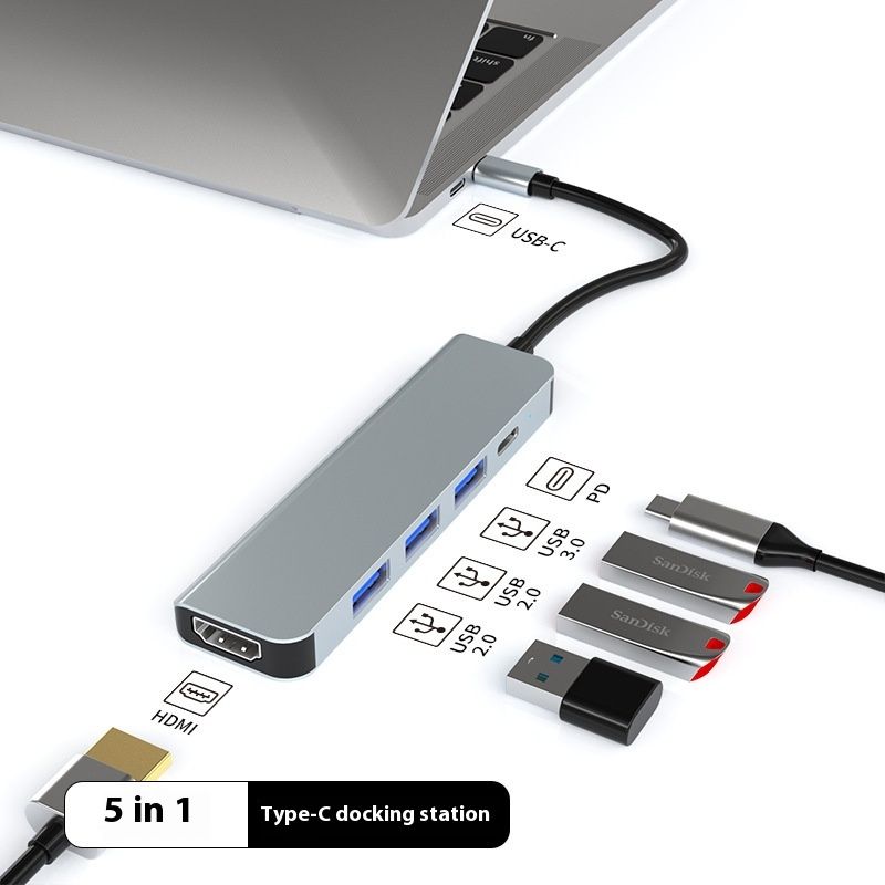 TypeC USB 3.0 Dock med Ethernet-port Elektrisk HDMI Plug Hub Splitter Nettverkskabelkonverter_voghion.com