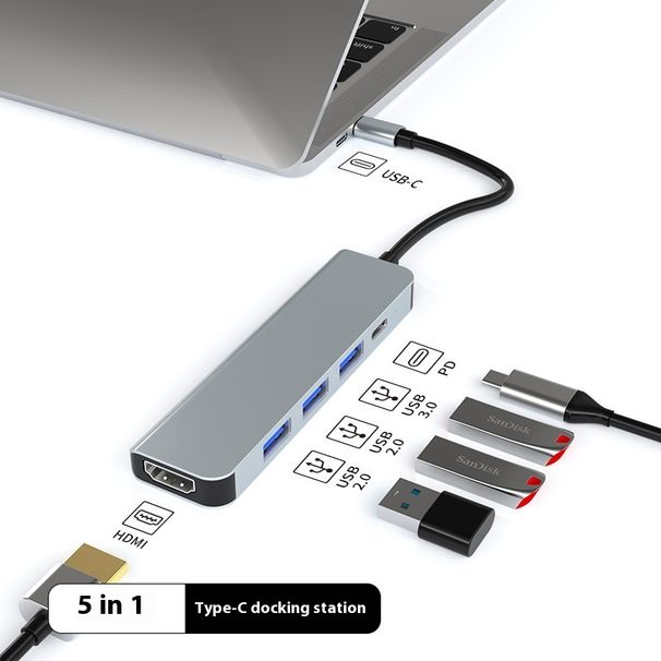TypeC USB 3.0 Dock med Ethernet-port Elektrisk HDMI Plug Hub Splitter Nettverkskabelkonverter_voghion.com