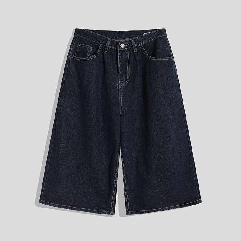 Herrenbekleidung Retro-Jeansanzug für Männer, neuer Sommerstil, High-Street-Stil, hübsches Hemd, siebenzackige Hose mit weitem Bein, zweiteiliger Anzug_voghion.com