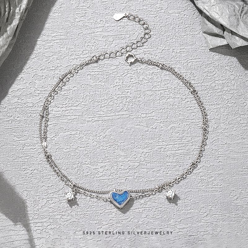 Heart Anklet S Double Chain Foot Niche Design Fashion Silver Jewelry Gift For Girlfriend Best Friend_voghion.com