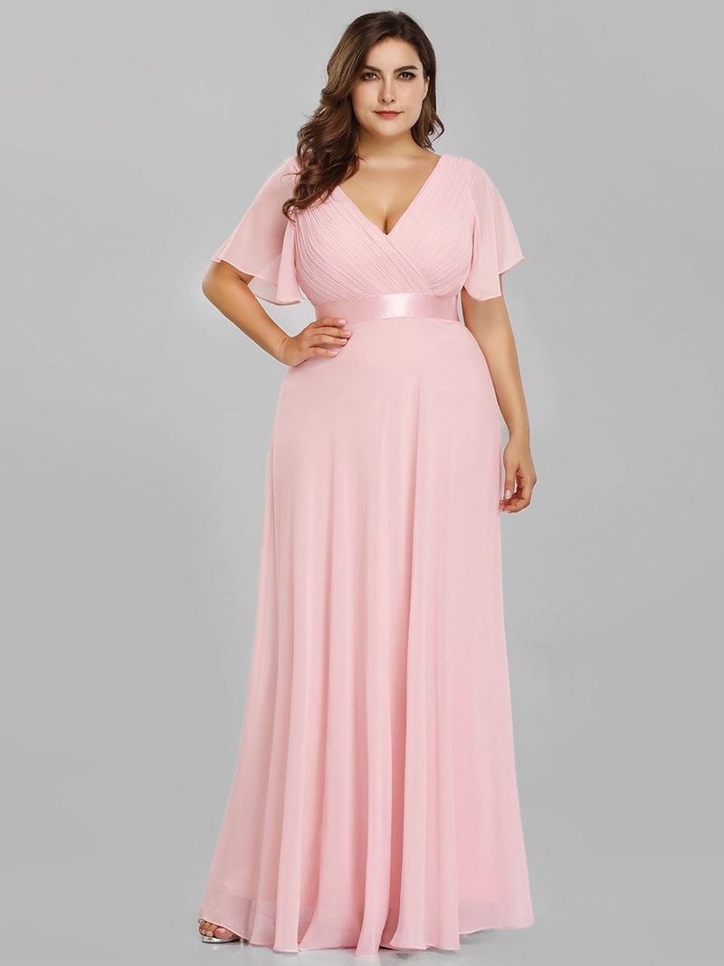 Damenbekleidung Neues Brautjungfernkleid für dicke Schwestern, Hochzeit, Jahrestagung, Chiffon, V-Ausschnitt, Bankett, langes Kleid_voghion.com