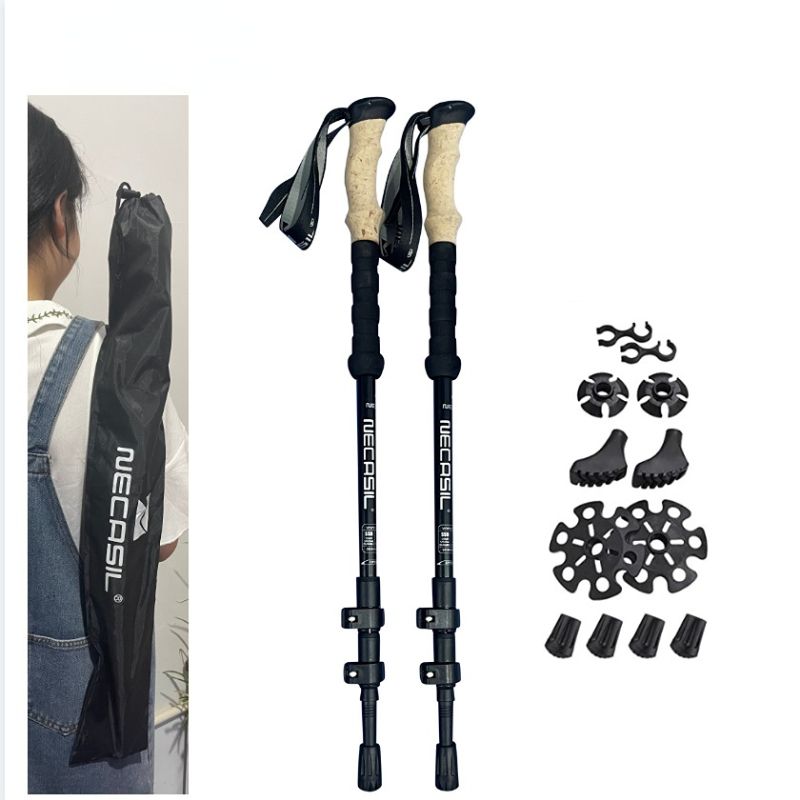 2pcs Folding Collapsible Hiking Trekking Stick Poles Nordic Walking Stic_voghion.com