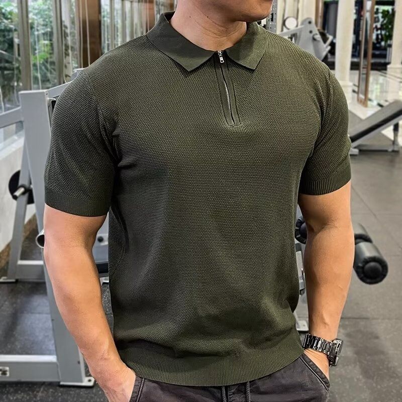 Sommer Neue Stil Einfarbig Vielseitig Mode Gestrickte männer Kurzarm Revers Casual Dünne Atmungsaktive T-Shirt Business Polo Shirt_voghion.com