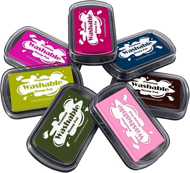 7 Washable Ink Pads for Rubber Stamps;  Letter Stamps;  Baby Footprint;  Fingerprint;  Stamp Pads For Kids on Scrapbooking;  Card Making Supplies- Lar_voghion.com
