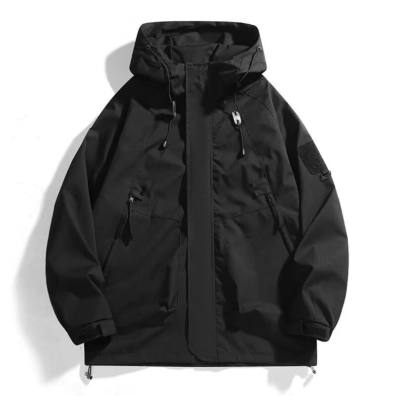 Veste coupe-vent d'extérieur pour homme, style streetwear, imperméable léger à capuche et col montant (vert fluo/noir/kaki/violet)_voghion.com