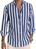 Lässiges, gestreiftes Langarmhemd zum Zuknöpfen für Herren – Baumwoll-Leinen-Mischung, leicht, atmungsaktiv, perfekt für Strandurlaube, Verabredungen und als Geschenk._voghion.com