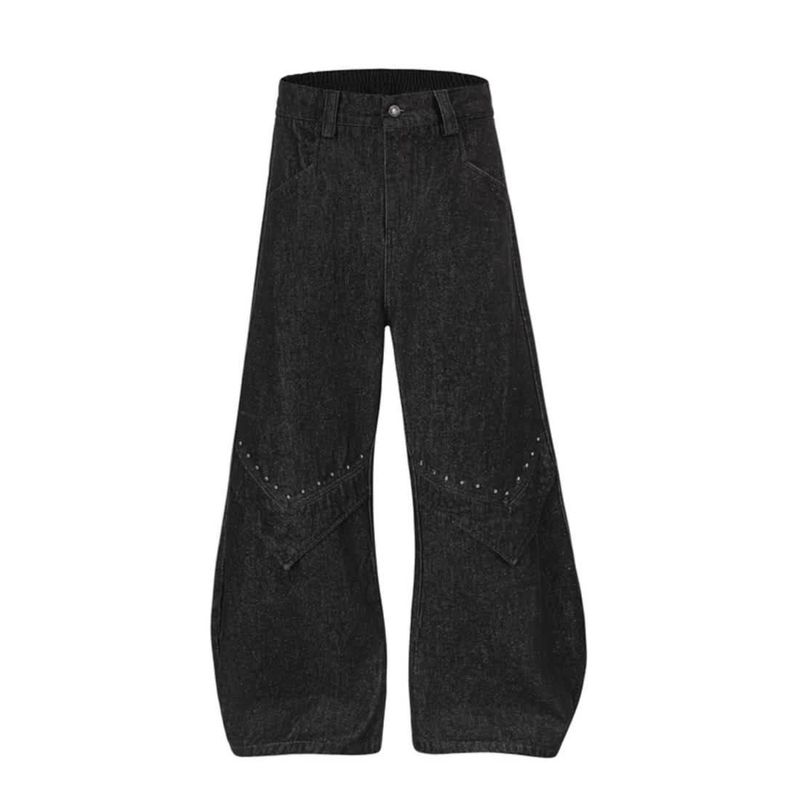 Design: American Vibe Street Rivet Deconstructed Curved Knife High End, lockere Hosen mit weitem Bein für Herren und Damen, lässig_voghion.com