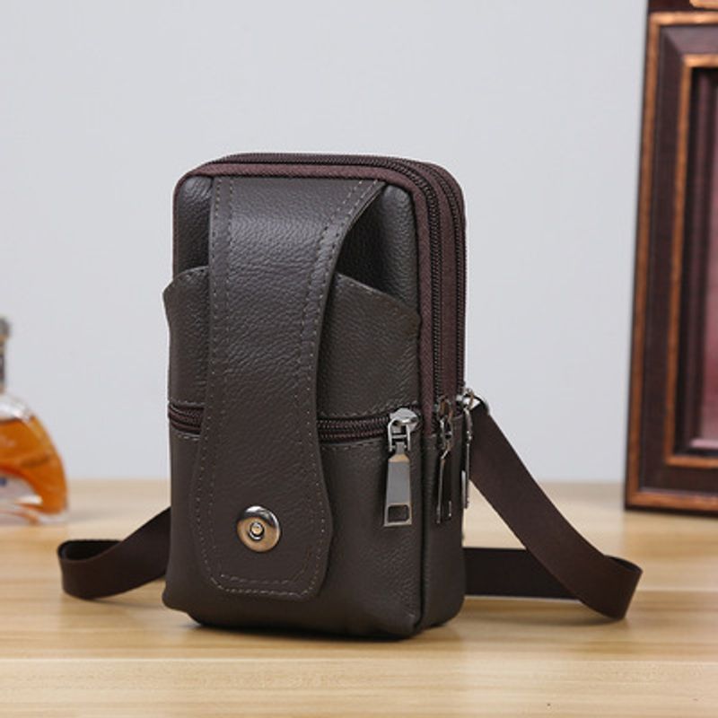 Marsupio in pelle da uomo Marsupio di grande capacità Borse a tracolla marroni Borse a tracolla Borsa per cellulare con fibbia multistrato Marsupio_voghion.com