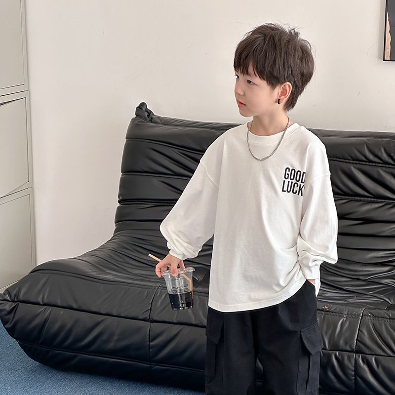 Ropa para niños, camisetas de otoño para niños, cómodas y a juego con letras para niños y niñas, bonitas camisetas holgadas de algodón con etiqueta._voghion.com