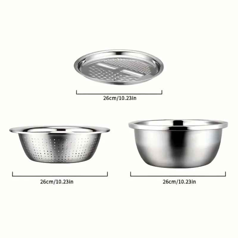 Multi-Function Vegetable Cutter & Drain Basket - Stainless Steel Potato Slice Grater Kitchen Artifact_voghion.com