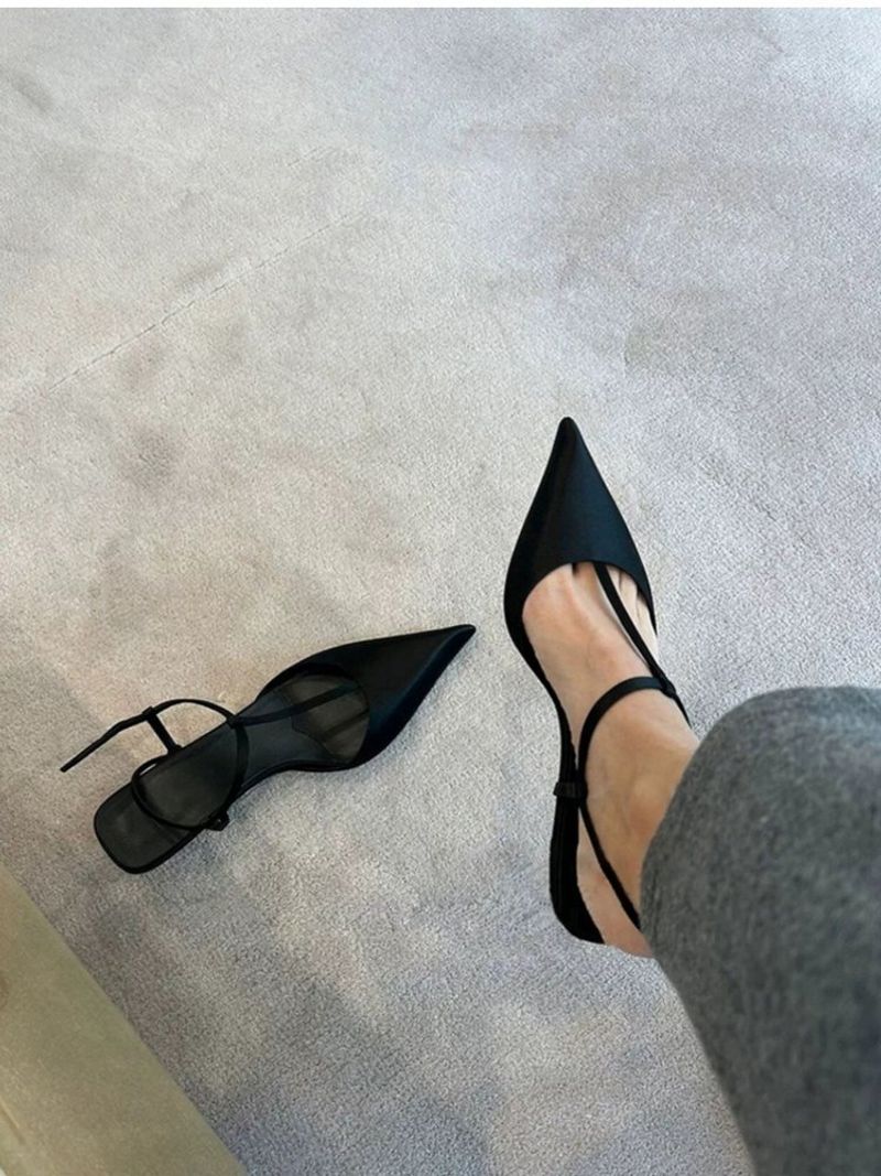 French Baotou Cat Sandals Women's Coarse 2025 New Summer Middle Heel Pointed Black Simple Casual Single Shoes Women_voghion.com