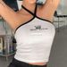 2024 Color Block Thread Sweet Sleeveless 's Hanging Neck Tie Off Back Short Top Fit and Slim Show Navel T-shirt for_voghion.com