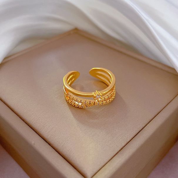 【Placcatura in vero oro】 Anello aperto Anello per personalità alla moda da donna Anello per dito indice Anello con rete rossa Stesso stile semplice_voghion.com