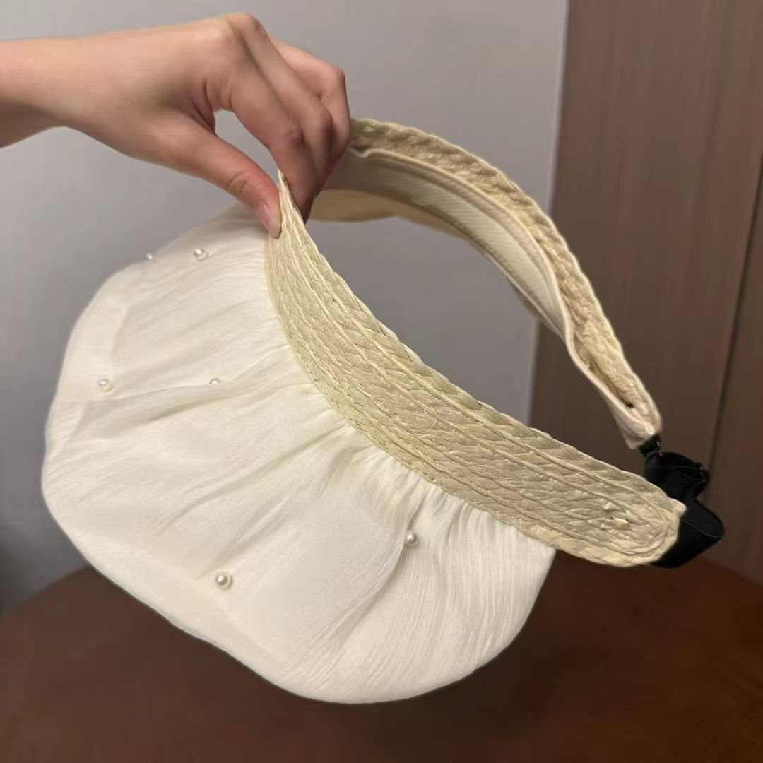 Sommer Eaves Sonnenschutz Pearl Shell Hut Hut Damen Outdoor Ultraviolett Sonnenschutz Sonnenhut Leere Top Sonnenhut_voghion.com