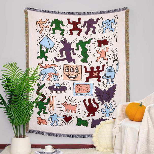 Camping Blanket Moisture Proof Camping Mat Jacquard Tapestry Cartoon Style Sofa Towel Blanket Multifunctional Sofa Blanket_voghion.com