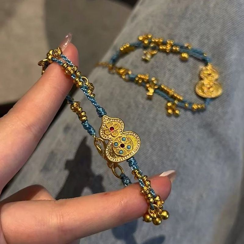 Golden Gourd Braided Rope Bracelet Women's Handmade Tibetan Double-layer Hand Rope Ethnic Style High Value Gift For Girlfriend_voghion.com
