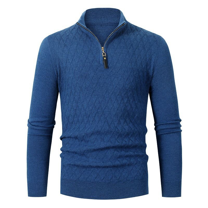 Men's semi-turtleneck zip-up sweater Long sleeve trend solid color men's pullover sweater_voghion.com