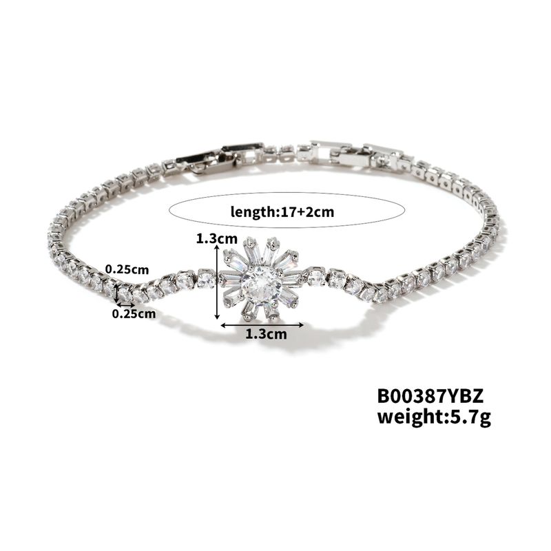 Copper K Gold Plated Rhodium Plated Chain Inlay SUNFLOWER (Jz001) Zircon Bracelets_voghion.com