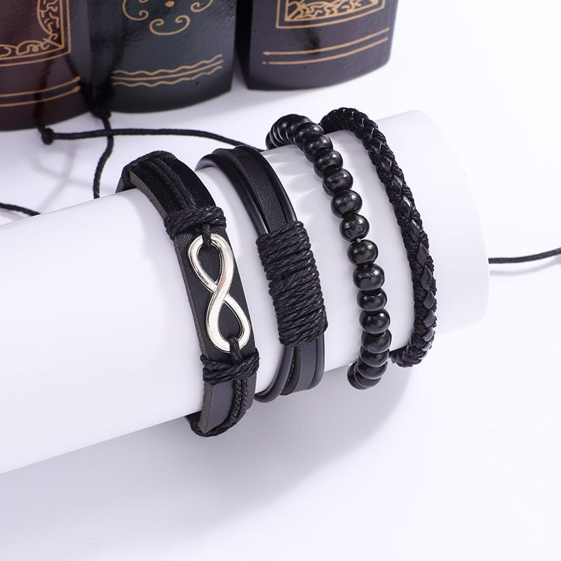 Heißer Verkauf Vielseitiges Zubehör 8-Charakter Leder Set Mode Handarbeit Gewebte Perlen Mehrschichtiges Herrenarmband_voghion.com