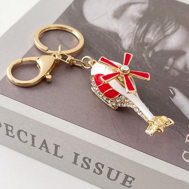 Met diamanten bezette helikopter sleutelhanger, vliegtuigmodel sleutelhanger, metalen hanger, cadeautasbedel_voghion.com