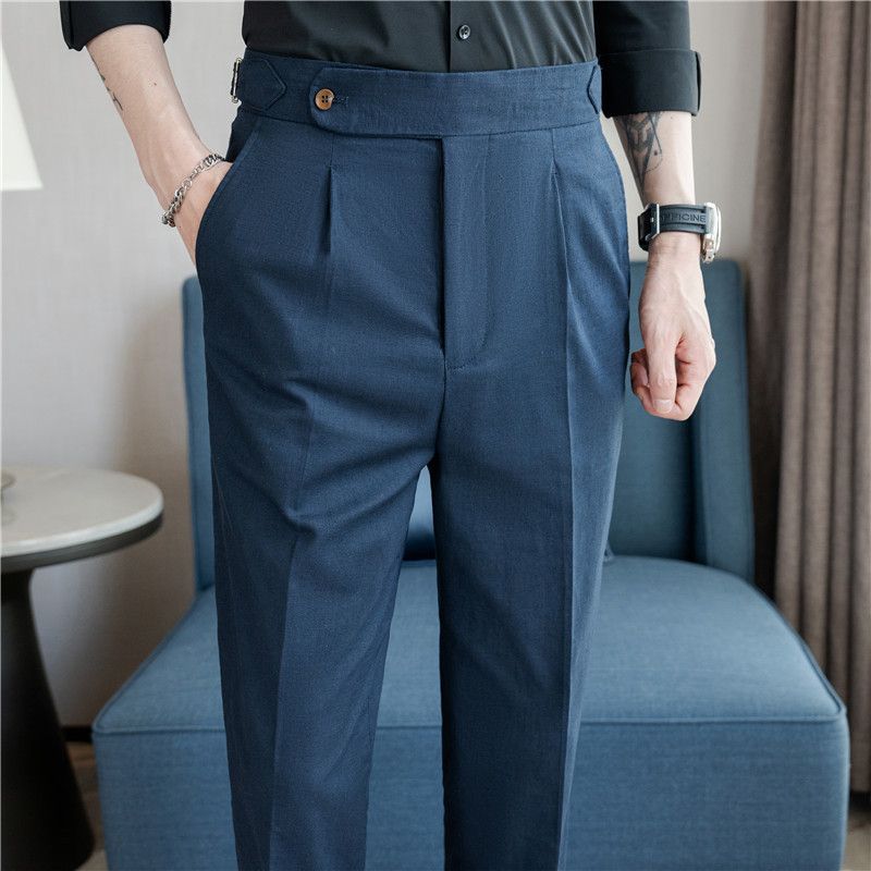 Summer new product recommendation men's casual trousers quality linen pants Naples style cotton and linen breathable trousers_voghion.com