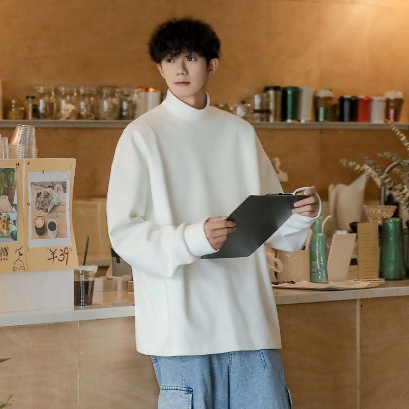 Bluza z kapturem męska z półwysokim kołnierzem, jesienna, luźna, swobodna, jednokolorowa, ciepła i uniwersalna, koszula z kołnierzykiem typu stójka, bluza z kapturem_voghion.com