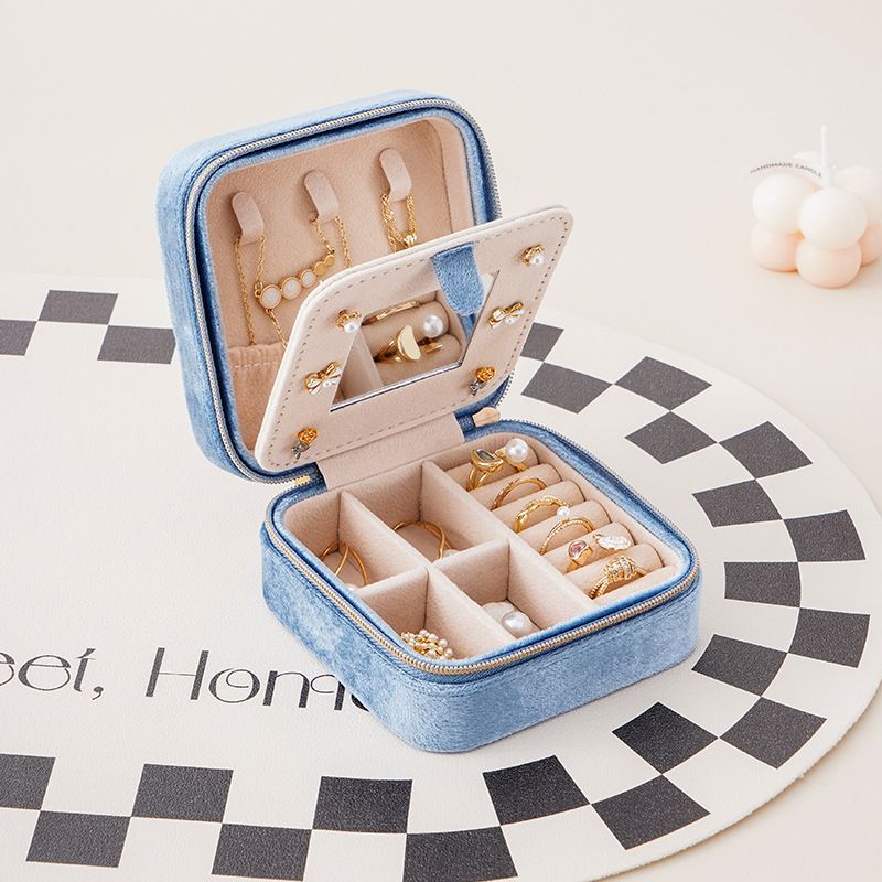 Boîte de rangement portable en velours avec miroir, boucles d'oreilles, bagues, colliers, boîte à bijoux de style ins_voghion.com