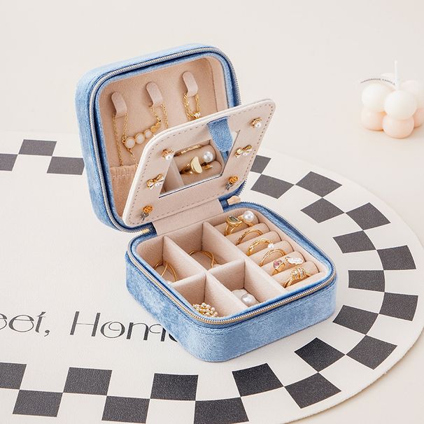 Boîte de rangement portable en velours avec miroir, boucles d'oreilles, bagues, colliers, boîte à bijoux de style ins_voghion.com