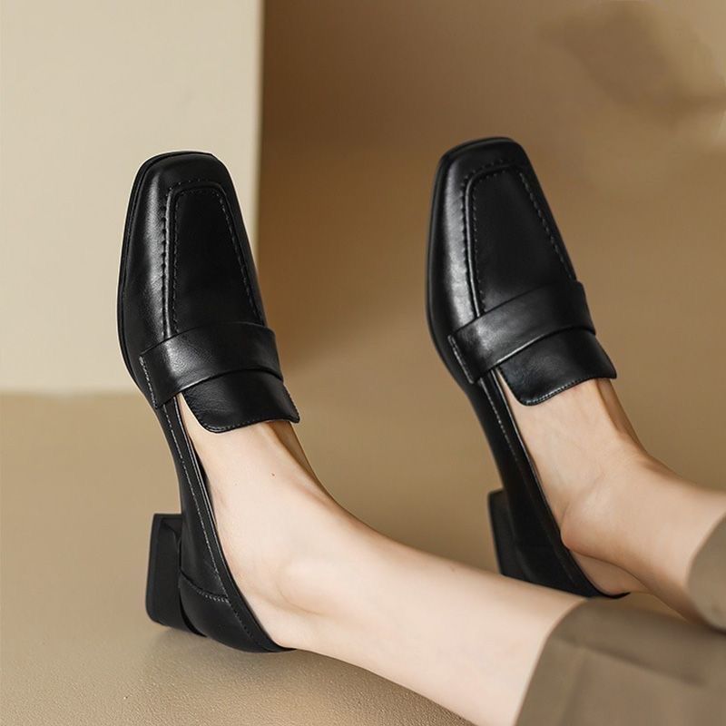 Leather Loafers For Women 2024 Spring And Autumn New British Style Soft Slip-On Versatile Chunky Heel Shoes_voghion.com
