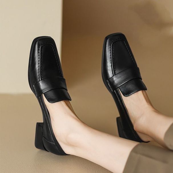 Leather Loafers For Women 2024 Spring And Autumn New British Style Soft Slip-On Versatile Chunky Heel Shoes_voghion.com