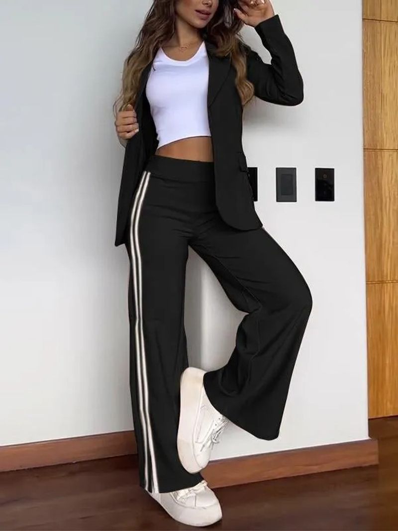 Women's Clothing New Style Autumn And Winter Women's Casual Lapel Suit Wide Leg Pants Two Piece Set_voghion.com