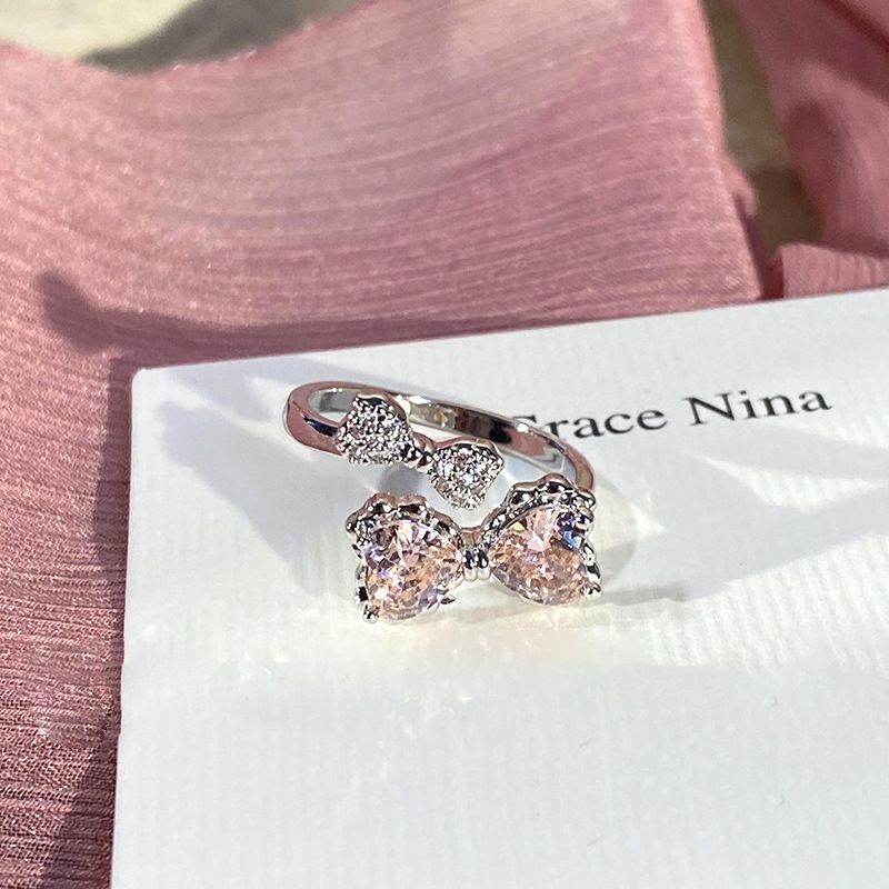 Zo lief! Roze diamanten strik ring voor vrouwen, lichte luxe temperament wijsvinger ring, niche ontwerp, modieuze paar ring_voghion.com