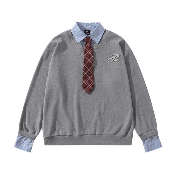 Zweiteiliges Sweatshirt mit vertikalen Streifen, Farbblock-Design, Umlegekragen und lockerer Passform – ideal für Frühling und Herbst. Amerikanischer Streetstyle für Herren._voghion.com