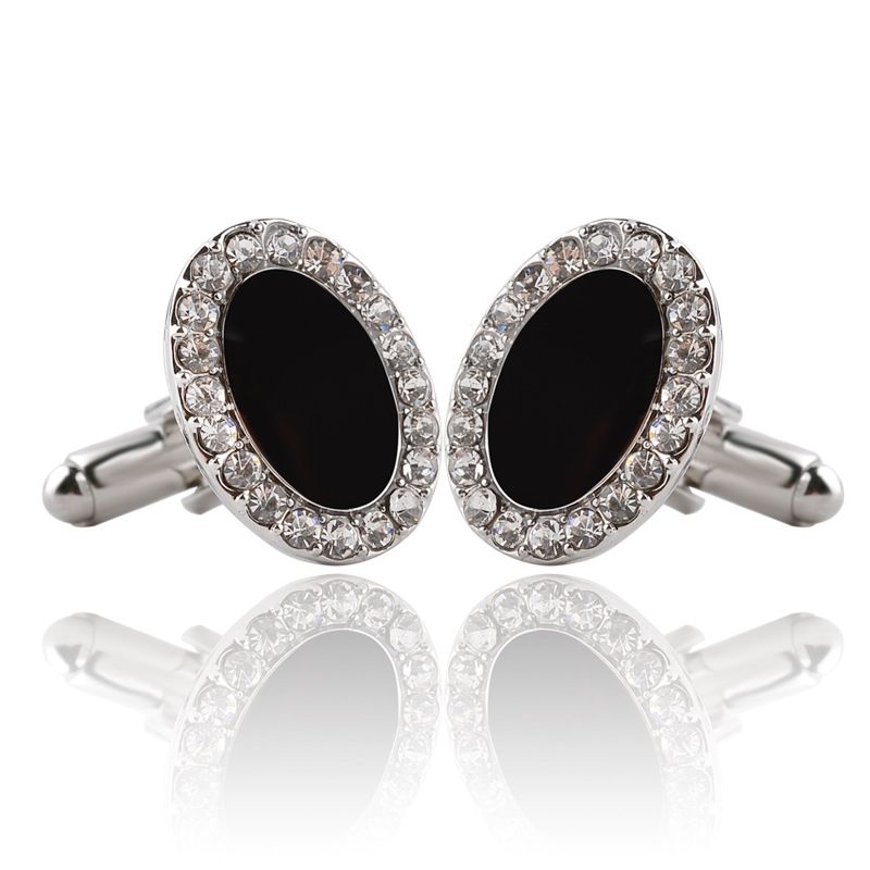 Nuovi gemelli rotondi in cristallo di diamante Gemelli per camicia in onice nero alla moda_voghion.com