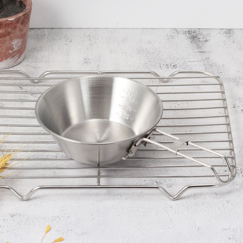 Xuela Outdoor Stainless Steel Camping Picnic Tableware, Portable Bowl, Folding Fixed Line Handle_voghion.com