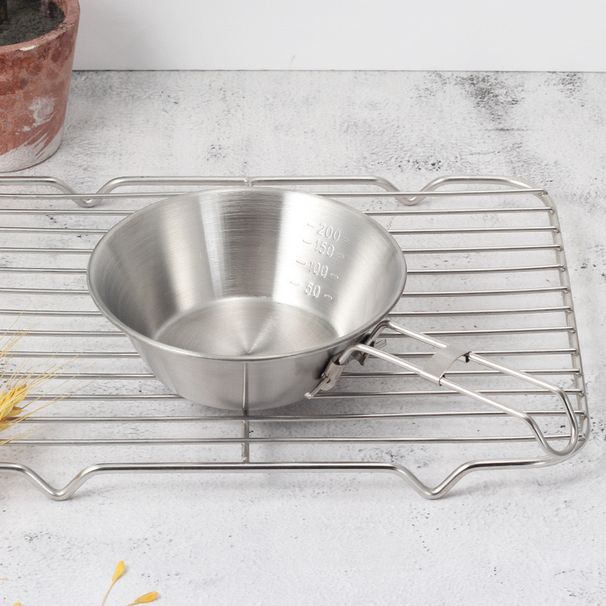 Xuela Outdoor Stainless Steel Camping Picnic Tableware, Portable Bowl, Folding Fixed Line Handle_voghion.com