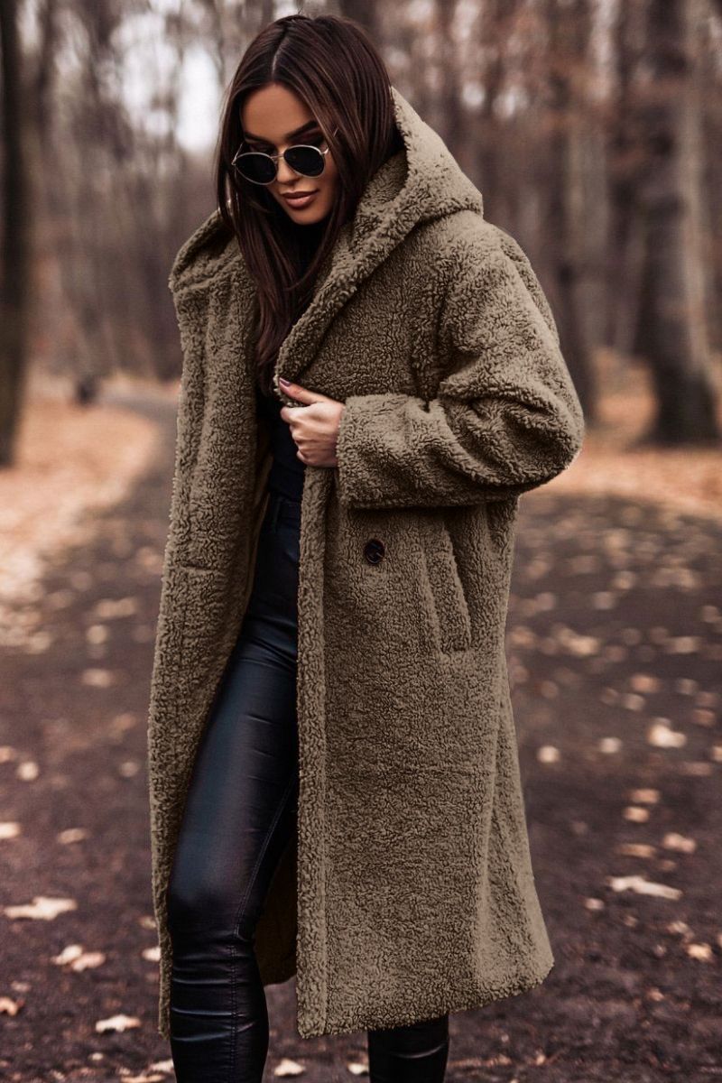 Abrigo de lana de manga larga de color limpio y largo para mujer de moda otoño/invierno 2023_voghion.com