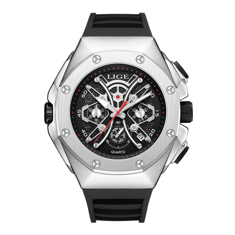 Men's Skeleton Design Quartz Watch With Date Display, Waterproof, Sporty And Stylish Wristwatch For Casual And Active Lifestyles_voghion.com
