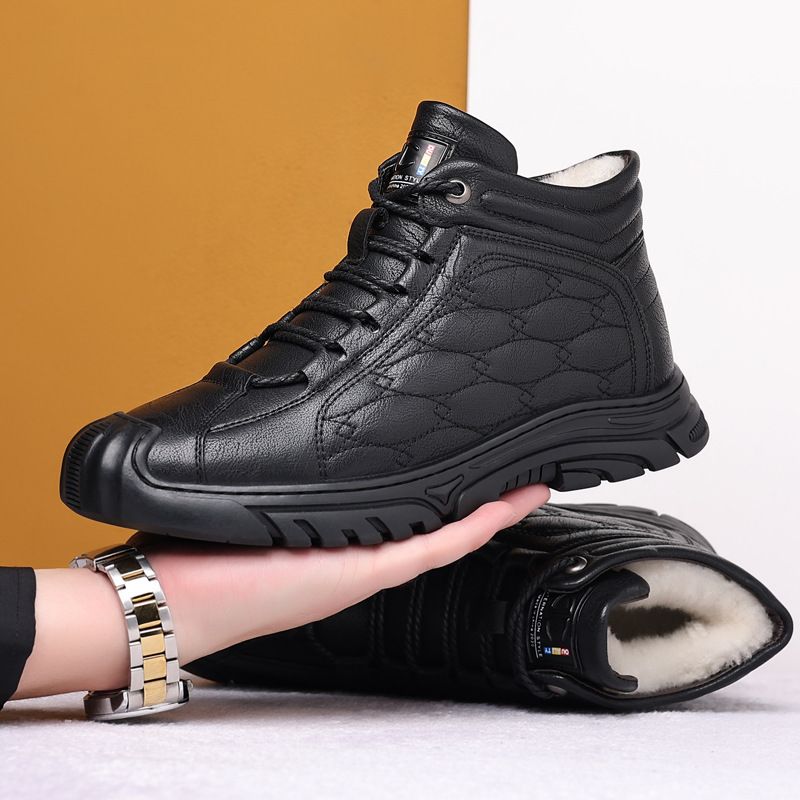 Baumwollschuhe für Herren, warm, Winter, plus Fleece, hohe Herrenschuhe, rutschfest, Wollfell, lässige Winter-Schneestiefel für Herren_voghion.com