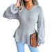 Ins Style Autumn Winter Lantern Sleeve Waist-Cinching Hem Ruffle Knit Sweater Women's Clothing_voghion.com