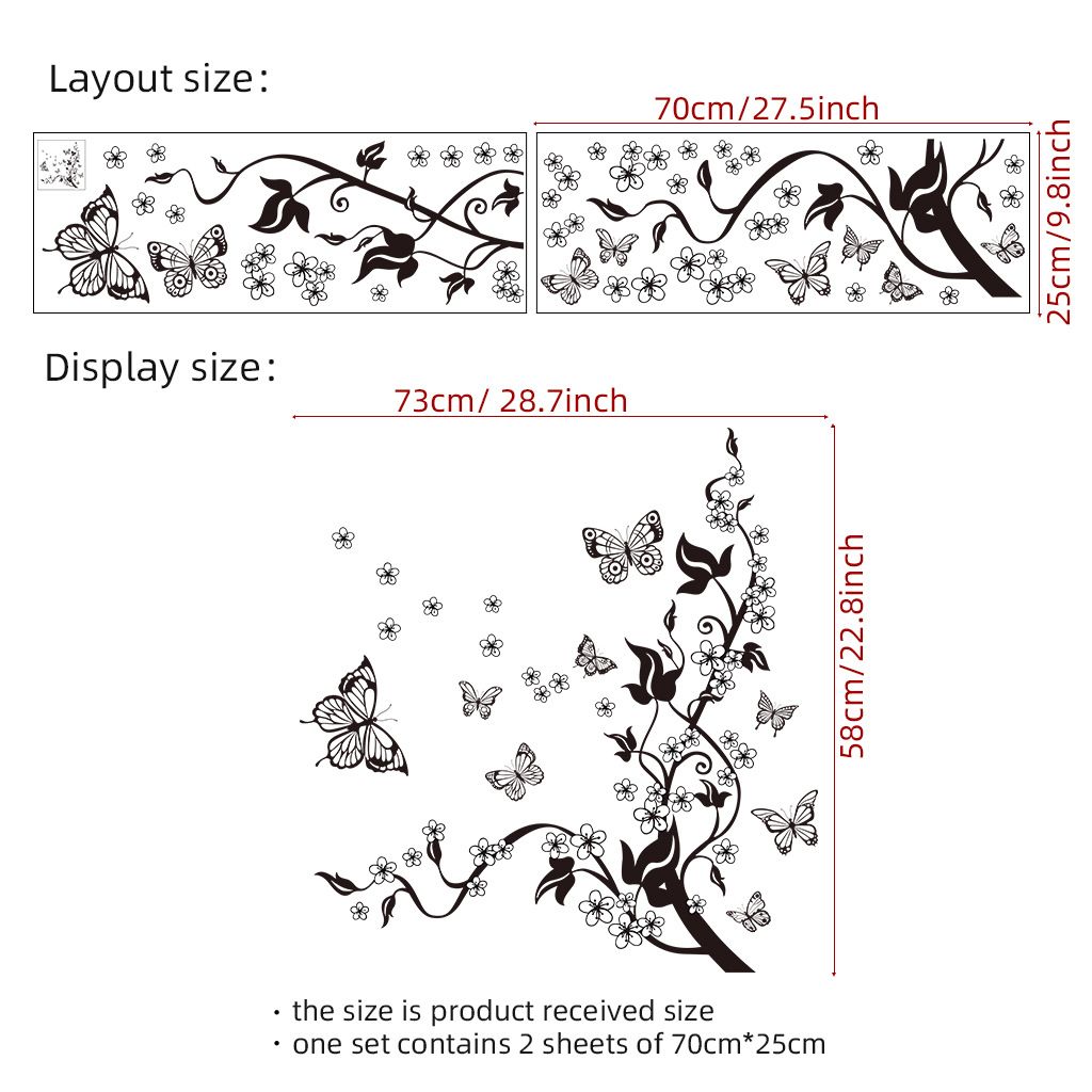 Ręcznie rysowane gałązki motyli, kwiaty, PVC N1811, samoprzylepne naklejki dekoracyjne na ścianę w salonie_voghion.com