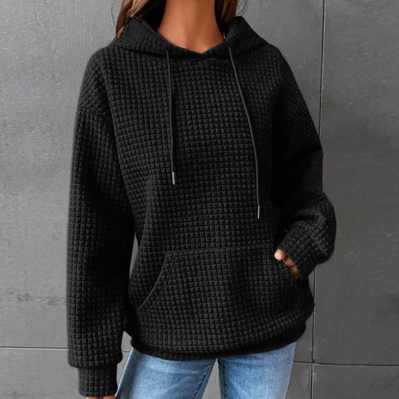 Damenbekleidung Waffel-Rundhals-Langarm-Sweatshirt einfarbiges Oberteil für Damen_voghion.com