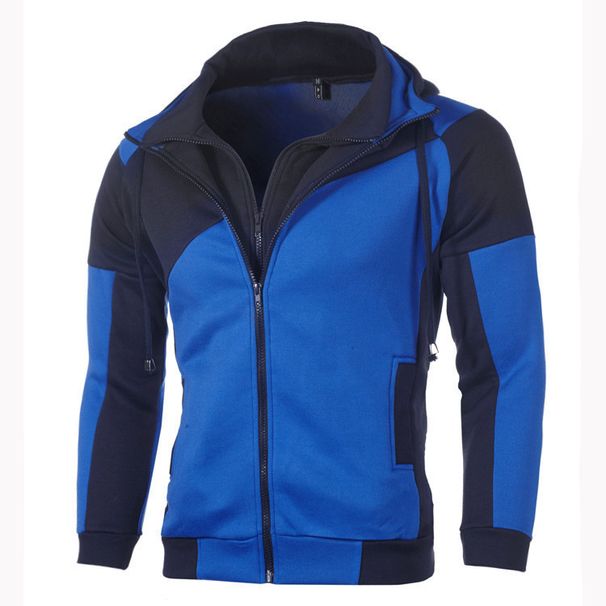 Double Hoodie Sweatshirt Patchwork Zipper Jacket Men's Sports Fleece Warm_voghion.com