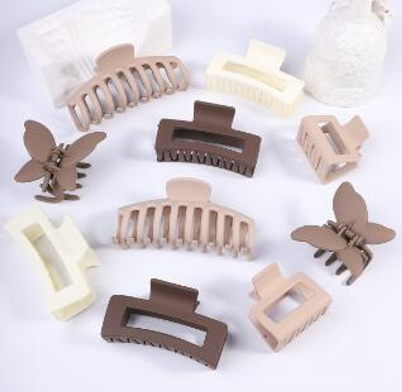Brown Coffee Tone Matte Square Cross Large Back-of-Head Shark Clip & Floral Hair Clip Set - Elegant Hair Accessories Bundle_voghion.com