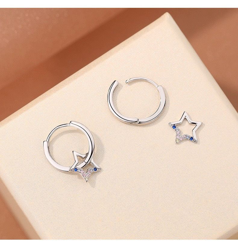 Orecchini a forma di stella con zirconi colorati e micro intarsiati per donna, stile coreano, design versatile e alla moda_voghion.com