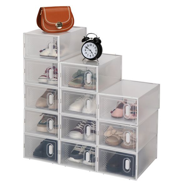 Shoe Storage Boxes 12 Pack Clear Plastic Stackable - White_voghion.com
