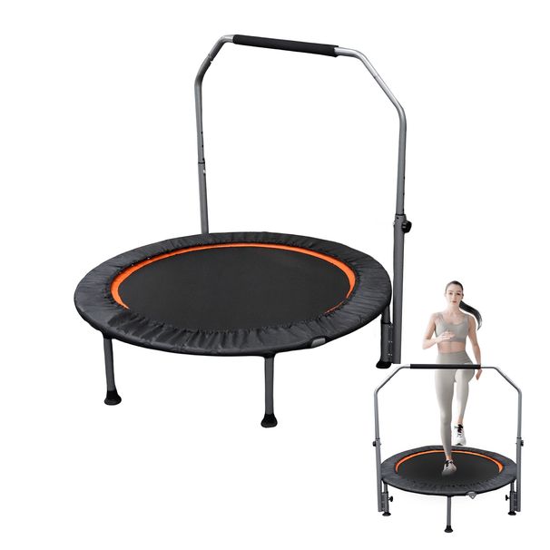 40/48" Foldable Mini Trampoline Max Load 330lbs/440lbs, Fitness Rebounder With Adjustable Foam Handle, Exercise Trampoline For Adults Indoor/Garden Workout_voghion.com