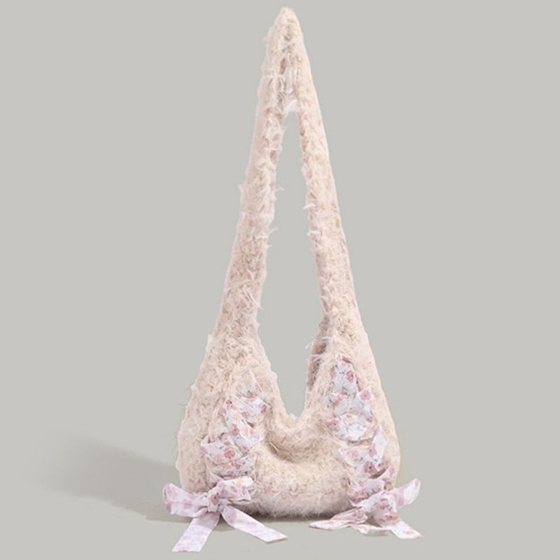 Borsa a fiocco intrecciata a mano per autunno e inverno, pochette in stile balletto, squisita borsa a tracolla in peluche_voghion.com