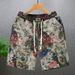 Peony Printed Shorts, Men's Trendy And Personalized Five Piece Pants, 2024 New Men's Ruffled And Handsome Internet Famous Half Cut Pants_voghion.com